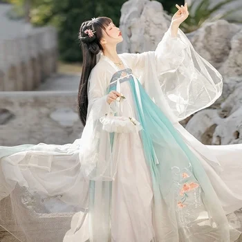 Женский китайский традиционный костюм Ханьфу, Новое стильное женское платье династии Хань с вышивкой, одежда для народных танцев принцессы династии Тан