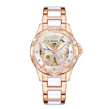Женские автоматические часы, роскошные механические часы с бриллиантовой бабочкой и скелетом, винтажные керамические часы Reloj, модные женские наручные часы