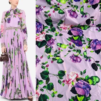 Европейская и американская хлопчатобумажная или шифоновая ткань с фиолетовым цветочным принтом для женщин, платье, блузка, Брюки, ткань ручной работы, шитье своими руками