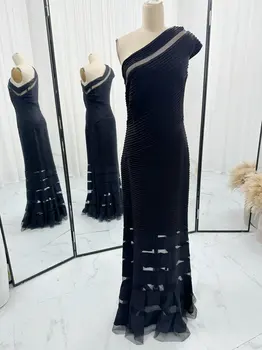 Черное Сексуальное Модное Косое Плечо С Тонкой Юбкой Корейского Вечернего Платья M1344