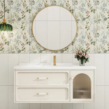 Шкаф для ванной комнаты из европейского дуба, умный зеркальный шкаф, керамический умывальник, скандинавский туалетный столик, раковина, мебель для ванной комнаты