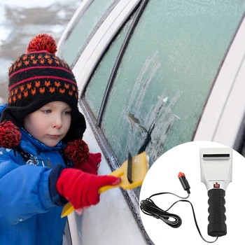 Автомобильный скребок для льда с электроподогревом 12 В, автомобильный прикуриватель, лопата для уборки снега, инструменты для размораживания лобового стекла.