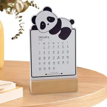 Настольный календарь с животными на 2024 год, Съемный ежемесячный календарь с пандой, Переносной настольный календарь с деревянной основой для планирования дел