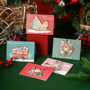 Рождественские открытки из 2шт, Кавайный Санта Клаус, Рождественская открытка, новогодний подарок, поздравительная открытка, подарки для детей