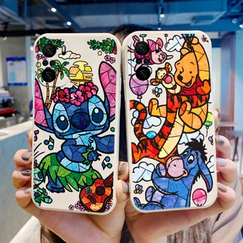 Disney Stitch Инопланетный Винни Для Xiaomi Redmi Note 12 12Pro 11 11S 11T 10S 10 9S 9T 9 8 Pro Plus 5G Жидкий Веревочный Чехол Для Телефона