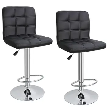 Набор из 2 современных квадратных регулируемых барных стульев из искусственной кожи с поворотной спинкой