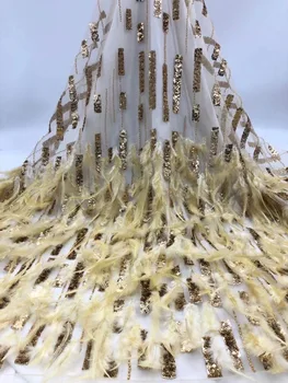 Новейшая Французская кружевная ткань 2021 года, Высококачественное Кружево, Пушистые Перья, Африканская кружевная ткань, Тюлевая сетка, Кружевное Свадебное платье J44141