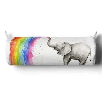Сумка для карандашей с рисунком радужного водяного слона, тканевая хлопковая сумка для канцелярских принадлежностей с гладкой застежкой-молнией, косметичка для животных
