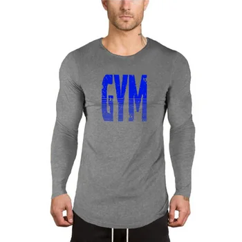 Мужские спортивные футболки для бега, осенняя футболка для фитнеса в тренажерном зале, мужская футболка с круглым вырезом для бодибилдинга, одежда