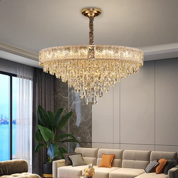 Современная хрустальная люстра для гостиной, роскошное креативное дизайнерское освещение, светодиодная круглая кухонная лампа, Золотой домашний декор, светильник для спальни