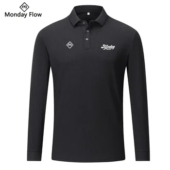 Осенняя мужская рубашка для гольфа из полиэстера Mondayflow, футболка-поло для спорта на открытом воздухе, футболка для гольфа с длинным рукавом
