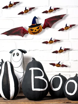 Креативная 3D летучая мышь, фонарь в виде тыквы, наклейка на стену на Хэллоуин, фоновое украшение для спальни, гостиной, стены.
