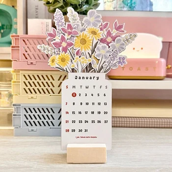Настольный календарь Bloomy Flowers на 2024 год Креативный Цветочный Настольный календарь из серии Pretty Floral Desk Decor Деревянный календарь