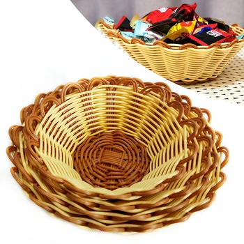 Круглая плетеная корзина из ротанга Корзина для фруктов Овощей Хлеба Лоток для торта Держатель для домашнего настольного хранения