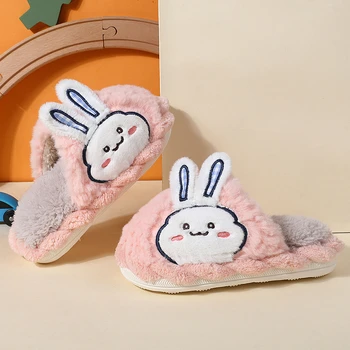 ARKKG Хлопчатобумажные тапочки Kawaii Bunny Для девочек, Зимние Домашние Мультяшные туфли на толстой подошве, сохраняющие тепло, Плюшевая обувь, Милая Домашняя одежда для детей, Обувь в подарок