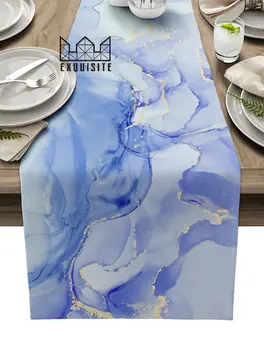 Мраморная текстура, Градиентно-синяя настольная дорожка, Свадьба, Праздник, Вечеринка, Обеденный стол, Скатерть, Салфетка, украшение домашней кухни