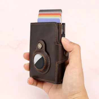 Кожаный держатель для кредитных карт Apple AirTag с защитой от RFID, всплывающий кошелек с отделением для банкнот и монет Crazy Horse