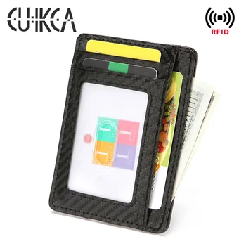 Популярный мужской держатель для карт CUIKCA с RFID-кодом, кожаный бумажник с рисунком из углеродного волокна, Передний карман