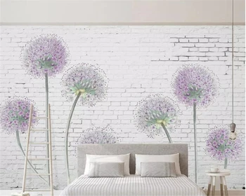Beibehang обои на заказ домашний декор Современная белая кирпичная стена фиолетовый одуванчик диван фон обои для стен 3d behang