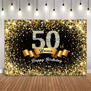 Название Сделай сам Фон с Днем Рождения Золотое Блестящее украшение для вечеринки по случаю 50-летия Тематический фон для фотосессии