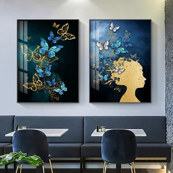 Современный силуэт девушки-бабочки, картины на холсте, настенные художественные плакаты, абстрактные картины для домашнего декора для гостиной, спальни