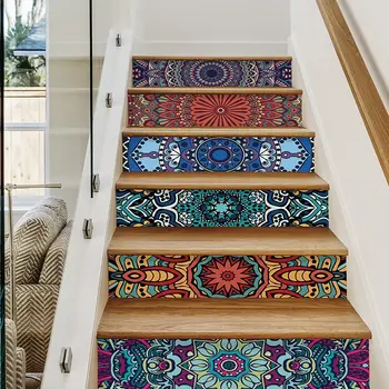 Тотем Мандалы в стиле бохо, наклейки на ступеньки лестницы, самоклеящиеся виниловые наклейки на ступеньки лестницы, Художественная роспись Мандалы