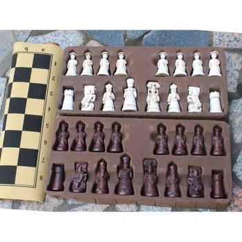 Антикварные шахматы, большая шахматная фигура, кожаная шахматная доска, шахматная фигура Цинбин, моделирование персонажа, подарок для родителей и детей