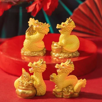 1ШТ Статуэтка Золотого Дракона Китайского Зодиака Good Lucky Двенадцать Статуэток Золотого Дракона Статуя Животных Скульптуры Статуэтки Декор рабочего стола