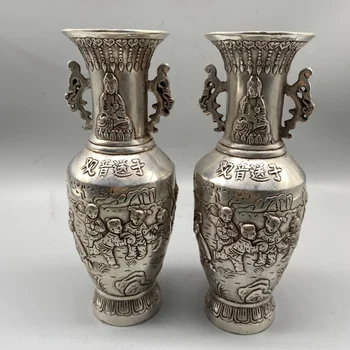 Коллекция, 1 пара, Старое Тибетское серебро Ручной работы, еще детская ваза, украшение для дома, Китайская антикварная бутылка, металлические поделки