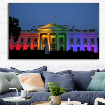 Плакат гей-прайда Белого дома, права человека, ЛГБТ, Радужная архитектура, холст, настенный художественный декор