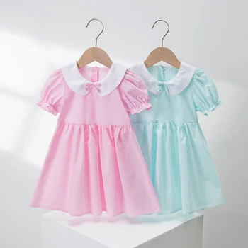 Детское платье с кукольным вырезом, летнее платье принцессы с пузырчатыми рукавами для девочек, детское платье 3-6 лет