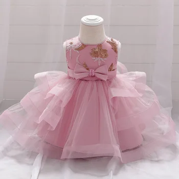 Милое детское праздничное платье для девочки на 1 год рождения, бальные платья с вышивкой для девочки, платье принцессы-пачки для девочки