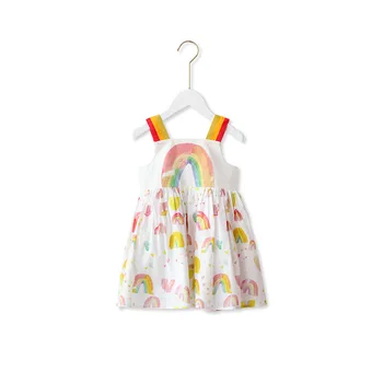 Детская одежда 2023 года, Новое Летнее платье для девочек С Модным Принтом, Радужный Хлопковый Жилет на бретелях, Юбка