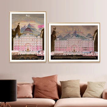 Будапештский постер фильма, картина на холсте, ретро Розовый замок, настенный арт-принт для гостиной, спальни, домашнего декора, настенное изображение