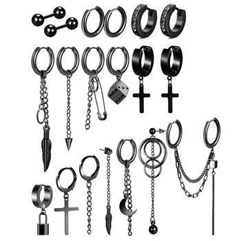 Серьги-кольца-цепочки из 19 предметов, серьги-подвески в виде Луны и звезды, крест, подвеска на петлях из нержавеющей стали, серьги Eboy для мужчин и женщин