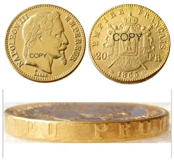 Франция 20 Франция 1865B наполеон III позолоченная Копия декоративной Монеты