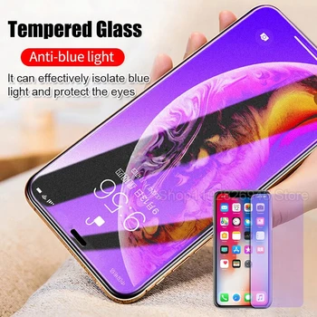 Закаленное стекло с защитой от голубых лучей для iPhone 15 Pro Max 14 13 12 11 7 8 Plus Фиолетовая прозрачная защитная пленка для экрана