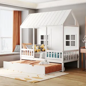 Красивая домашняя кровать двойного размера Деревянная кровать с выдвижным ящиком – классический дизайн для детей