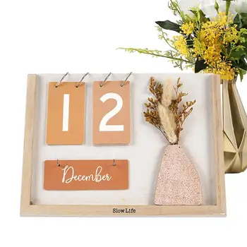 Настольный календарь в деревянной рамке с сухоцветами на 2024 год, креативный деревянный карточный календарь, высококачественный настольный календарь для украшения
