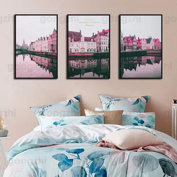Панорама водного города Абстрактная картина на холсте Плакаты для домашнего искусства Наклейки в спальню Коридор Скандинавское украшение