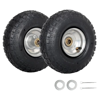 Комплект из 2 10-дюймовых шин и колеса 4.10/3.50-4 Пневматическая шина со смещенной ступицей 2,25 дюйма, отверстием для оси 5/8 дюйма, герметичными подшипниками